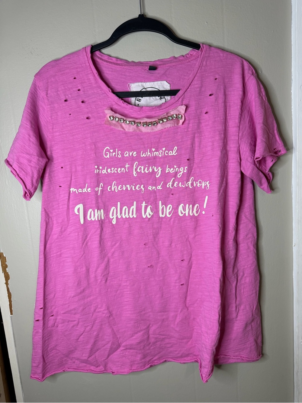 A Rare Bird NWOT Pink Graphic Short-Sleeve Women's Tee with Embellished Neckline